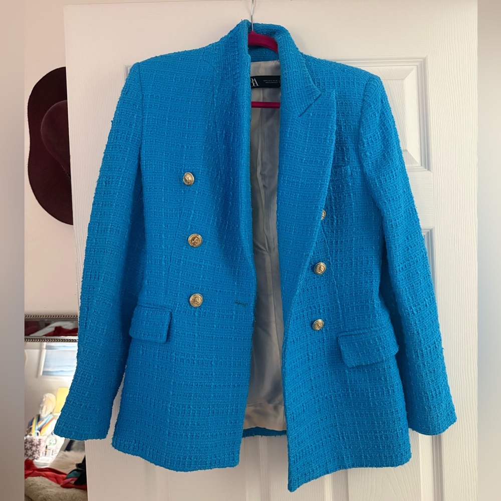 Zara Blue Textured Jacket